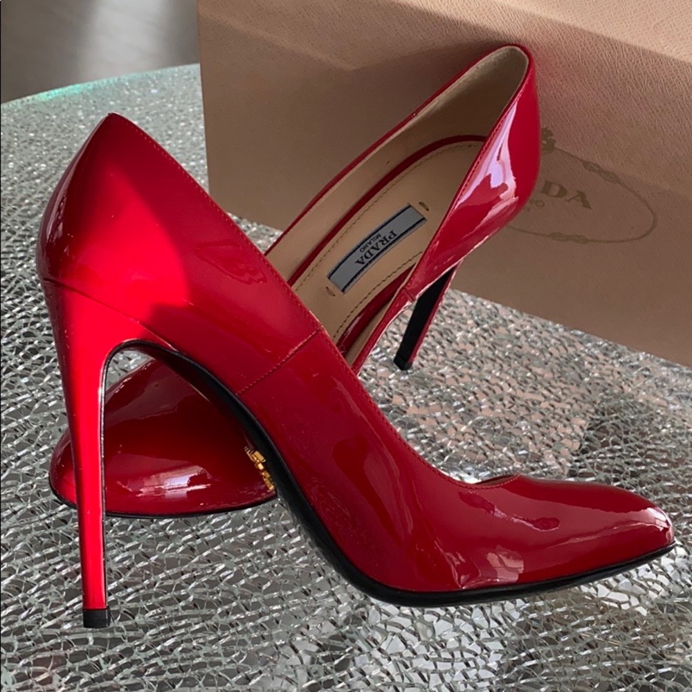AUTHENTIC LUXURY PRADA PUMPS SHOES 1I627D RED brand  NEW